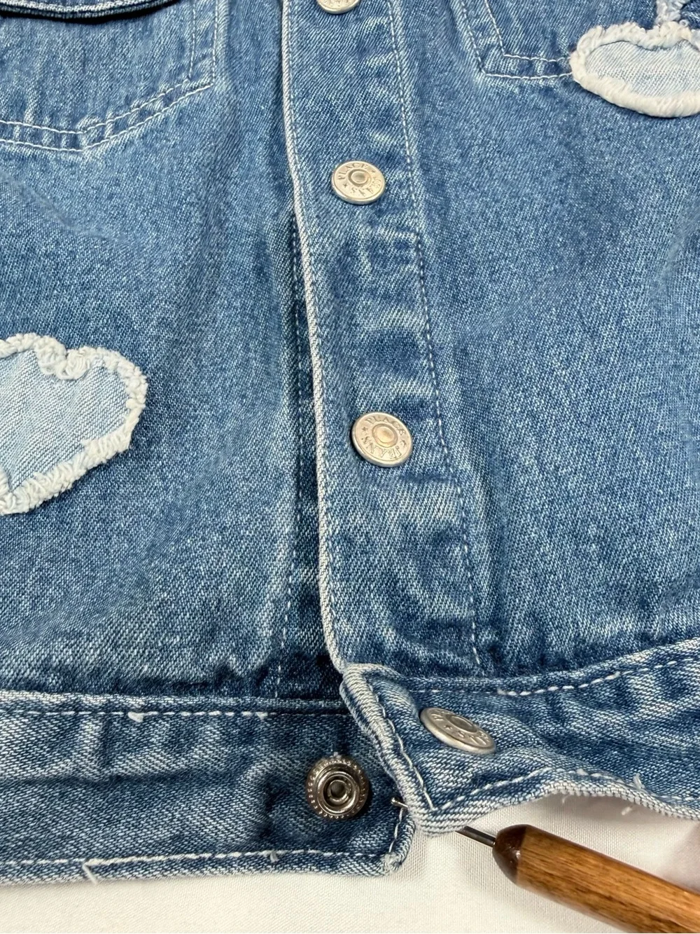 VINTAGE THE CHILDRENS PLACE Y2K Denim Jacket‎ 18m Heart Patch Trucker Coquette